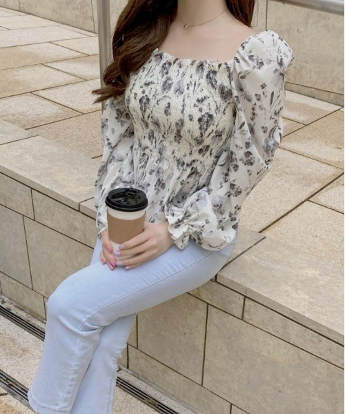 chuu(チュー)の「SONYUNARA 水墨柄シフォンブラウス(Tシャツ/カットソー・レディース・ダークグレー・FREE)」の2枚目の写真