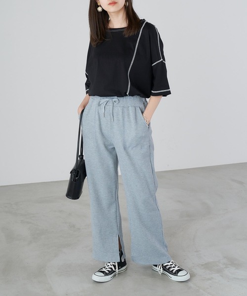 Chaco closet（チャコ クローゼット）の「ウエストリブスリットパンツ（その他パンツ・レディース・ネイビー/グレー/カーキ/アイボリー・FREE）」の17枚目の写真