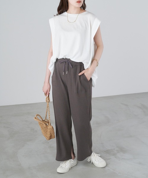 Chaco closet（チャコ クローゼット）の「ウエストリブスリットパンツ（その他パンツ・レディース・ネイビー/グレー/カーキ/アイボリー・FREE）」の21枚目の写真