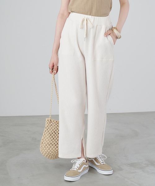 Chaco closet（チャコ クローゼット）の「ウエストリブスリットパンツ（その他パンツ・レディース・ネイビー/グレー/カーキ/アイボリー・FREE）」の5枚目の写真