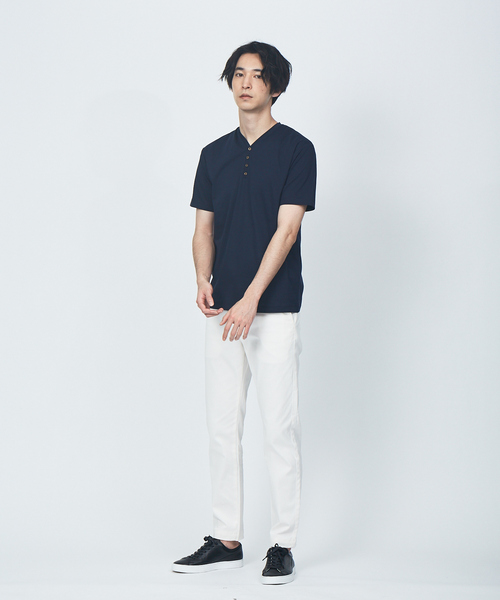 ABAHOUSE GRAY（アバハウスグレイ）の「【展開店舗限定】シルケット天竺 ヘンリーネック 半袖Tシャツ（Tシャツ/カットソー・メンズ・ホワイト/ブラック/ダークグリーン/ネイビー/ブラウン/グレイッシュベージュ・46/48/50）」の7枚目の写真