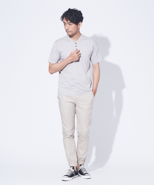 ABAHOUSE GRAY（アバハウスグレイ）の「【展開店舗限定】シルケット天竺 ヘンリーネック 半袖Tシャツ（Tシャツ/カットソー・メンズ・ホワイト/ブラック/ダークグリーン/ネイビー/ブラウン/グレイッシュベージュ・46/48/50）」の18枚目の写真