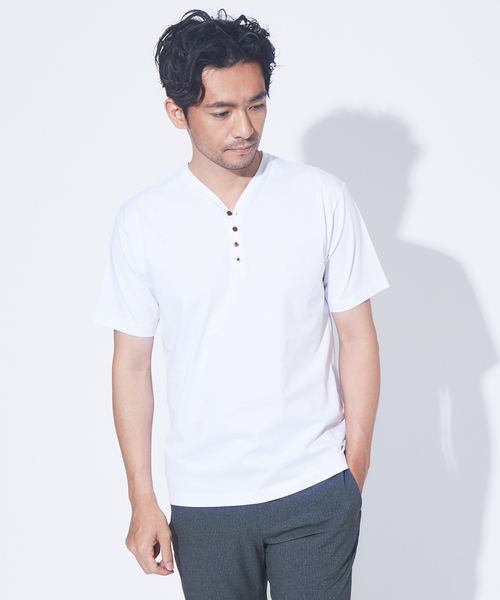 ABAHOUSE GRAY（アバハウスグレイ）の「【展開店舗限定】シルケット天竺 ヘンリーネック 半袖Tシャツ（Tシャツ/カットソー・メンズ・ホワイト/ブラック/ダークグリーン/ネイビー/ブラウン/グレイッシュベージュ・46/48/50）」の22枚目の写真