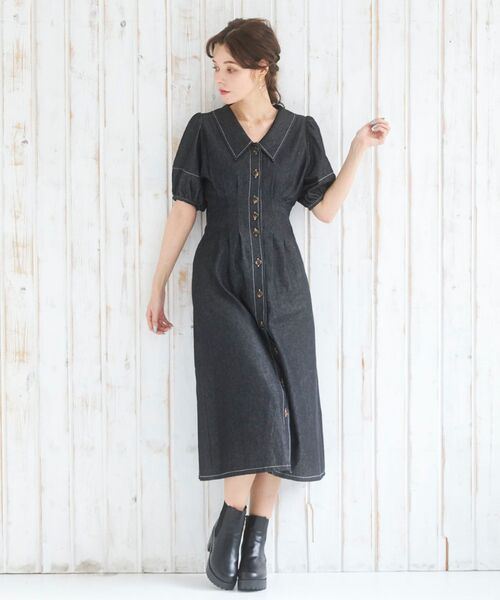 MAJESTIC LEGON（マジェスティックレゴン）の「ステッチコンシャスワンピ（ワンピース・レディース・ブラウン系その他2/ネイビー/ブラック・SMALL/MEDIUM）」の7枚目の写真