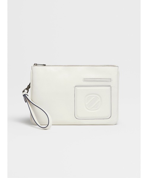 ZEGNA（ゼニア）の「ゼニア ビンテージロゴ フラットジップポーチ（クラッチバッグ・メンズ・ブラック/オフホワイト/ブルー・ONE SIZE）」の2枚目の写真