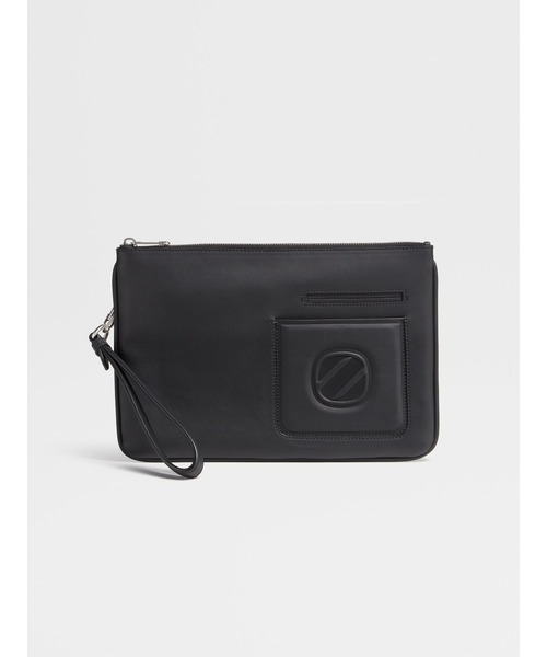 ZEGNA（ゼニア）の「ゼニア ビンテージロゴ フラットジップポーチ（クラッチバッグ・メンズ・ブラック/オフホワイト/ブルー・ONE SIZE）」の3枚目の写真