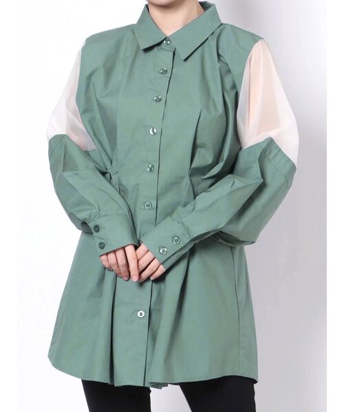 EVRIS(エヴリス)の「シアードッキングシャツ(シャツ/ブラウス・レディース・ホワイト/ブルー/ブラック・FREE)」の1枚目の写真