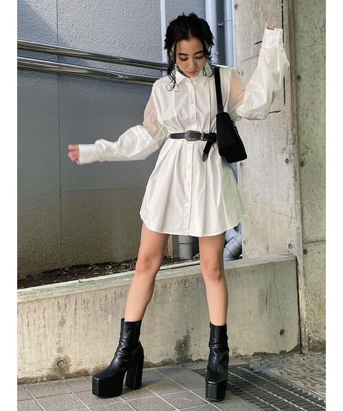 EVRIS(エヴリス)の「シアードッキングシャツ(シャツ/ブラウス・レディース・ホワイト/ブルー/ブラック・FREE)」の7枚目の写真