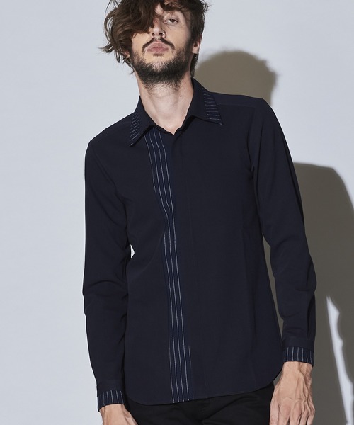 NO ID.（ノーアイディ）の「フライフロント切替レギュラーカラーSH（シャツ/ブラウス・メンズ・ホワイト/ブラック/ベージュ/ネイビー・1/2）」の4枚目の写真