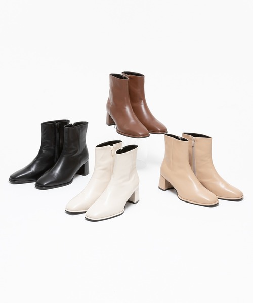 ZAKKA-BOX（ザッカボックス）の「スクエアトゥヒールショートブーツ（ブーツ・レディース・ブラック/ベージュ/ブラウン/アイボリー・23㎝/24㎝/25㎝/23.5㎝/24.5㎝）」の5枚目の写真