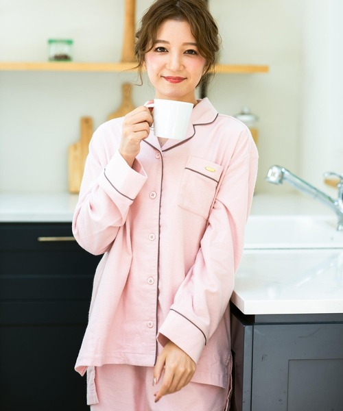 fran de lingerie（フランデランジェリー）の「cotton flannelパジャマシャツ・上下セットパジャマ（ルームウェア/パジャマ・レディース・シルバーグレー/ブラウン/ダークグレー/ピンク・M-L）」の4枚目の写真
