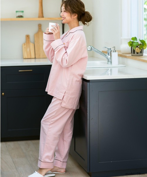 fran de lingerie（フランデランジェリー）の「cotton flannelパジャマシャツ・上下セットパジャマ（ルームウェア/パジャマ・レディース・シルバーグレー/ブラウン/ダークグレー/ピンク・M-L）」の13枚目の写真