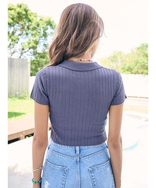 To the sea(トゥーザシー)の「ニットポロTシャツ(Tシャツ/カットソー・レディース・ブラック/ライトグリーン/アイボリー・FREE)」の9枚目の写真