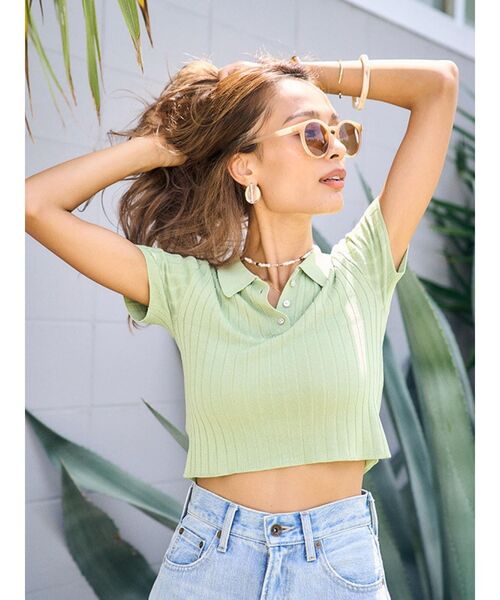 To the sea(トゥーザシー)の「ニットポロTシャツ(Tシャツ/カットソー・レディース・ブラック/ライトグリーン/アイボリー・FREE)」の15枚目の写真