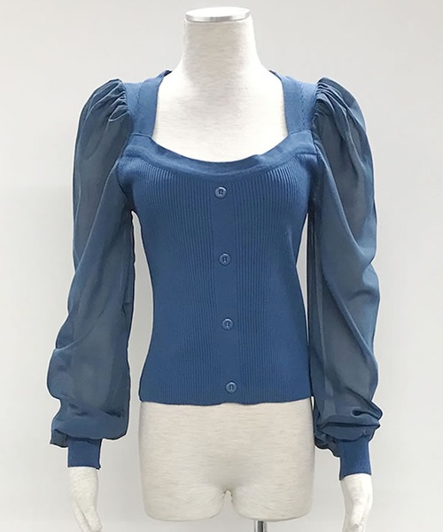 Primazel（プリマゼル）の「スクエアネック シアーシフォンスリーブ 長袖プルオーバー（Tシャツ/カットソー・レディース・ホワイト/ブラック/ブラウン/グレー/ブルー・M）」の16枚目の写真