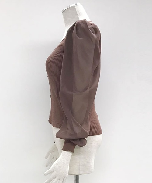Primazel（プリマゼル）の「スクエアネック シアーシフォンスリーブ 長袖プルオーバー（Tシャツ/カットソー・レディース・ホワイト/ブラック/ブラウン/グレー/ブルー・M）」の11枚目の写真