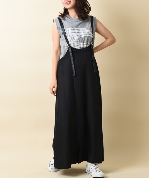 INTERPLANET（インタープラネット）の「【ＷＥＢ限定】レザー配色ジャンパースカート（ジャンパースカート・レディース・ブラック/モカ・FREE）」の2枚目の写真