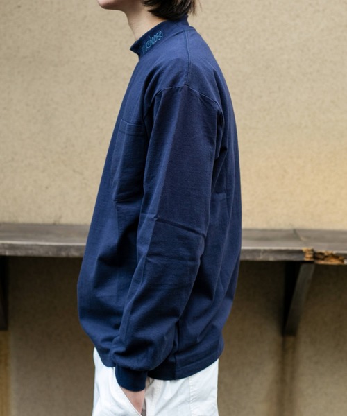BROKEN BASE（ブロークンベース）の「ロゴモックネックロングスリーブTシャツ（Tシャツ/カットソー・メンズ・ホワイト/ネイビー・MEDIUM/LARGE）」の15枚目の写真