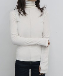 CEMONEMO | 裏起毛 指穴 ピンタック タートルネック プルオーバー(Tシャツ/カットソー)