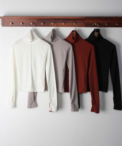 CEMONEMO（セモネモ）の「裏起毛 指穴 ピンタック タートルネック プルオーバー（Tシャツ/カットソー・レディース・アイボリー/ベージュ/ブラック/レンガ・FREE）」の10枚目の写真