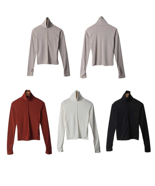 CEMONEMO（セモネモ）の「裏起毛 指穴 ピンタック タートルネック プルオーバー（Tシャツ/カットソー・レディース・アイボリー/ベージュ/ブラック/レンガ・FREE）」の9枚目の写真