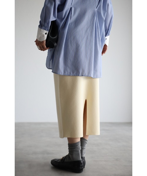 Bonjour Sagan（ボンジュールサガン）の「ミラノリブIラインスカート（スカート・レディース・アイボリー/グレイッシュベージュ/ブラック・FREE）」の9枚目の写真