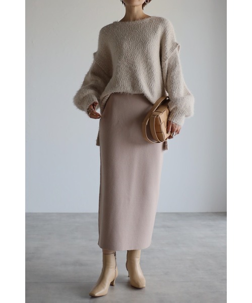 Bonjour Sagan（ボンジュールサガン）の「ミラノリブIラインスカート（スカート・レディース・アイボリー/グレイッシュベージュ/ブラック・FREE）」の12枚目の写真