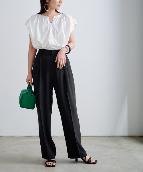 titivate（ティティベイト）の「ウエストタックセミワイドパンツ（その他パンツ・レディース・レッド/グリーン/ブラック/ネイビー/ライトブラウン/カーキ/オレンジ・S/M/L）」の11枚目の写真