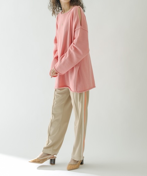 mystic（ミスティック）の「ジャジーラインパンツ（スウェットパンツ・レディース・ベージュ/ブルー・FREE）」の3枚目の写真