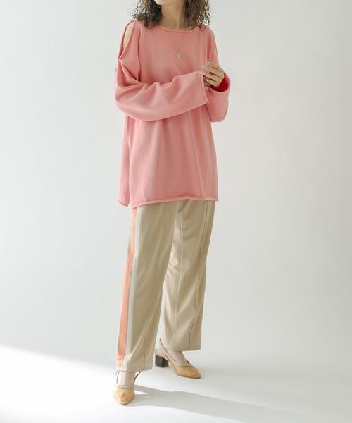 mystic（ミスティック）の「ジャジーラインパンツ（スウェットパンツ・レディース・ベージュ/ブルー・FREE）」の4枚目の写真