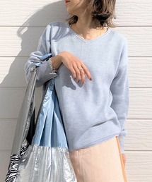 Q | 両畦バイカラーVネックニット(ニット/セーター)