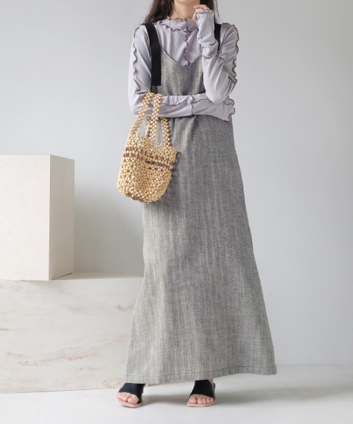 Bab（バブ）の「ヘリンボーンキャミソールワンピース（ワンピース・レディース・ブラック/ベージュ/ライトグレー・M）」の22枚目の写真