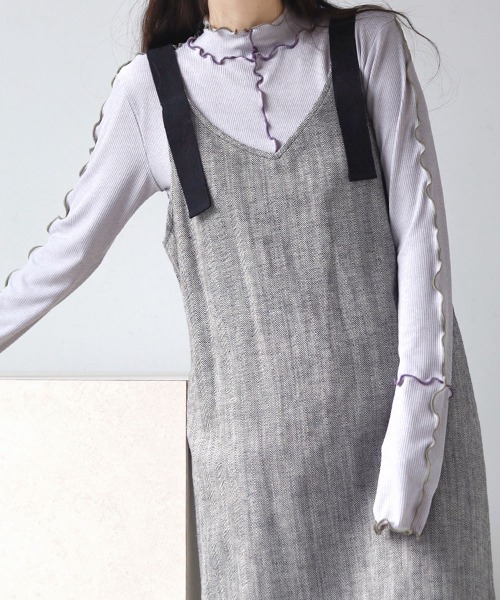 Bab（バブ）の「ヘリンボーンキャミソールワンピース（ワンピース・レディース・ブラック/ベージュ/ライトグレー・M）」の8枚目の写真