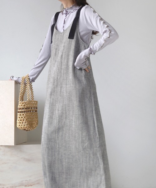 Bab（バブ）の「ヘリンボーンキャミソールワンピース（ワンピース・レディース・ブラック/ベージュ/ライトグレー・M）」の9枚目の写真