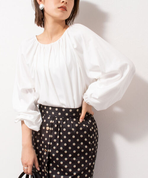 ◇【WEB限定】手洗可能ギャザーネックプルオーバーカットソー