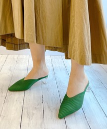 クリアヒール ニット ミュール パンプス