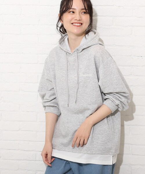 Cutie Blonde（キューティーブロンド）の「◆【S-L】裾レイヤード風フーディ（パーカー・レディース・グレー/ブラック/グリーン・01/02/03）」の2枚目の写真