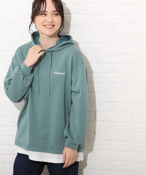 Cutie Blonde（キューティーブロンド）の「◆【S-L】裾レイヤード風フーディ（パーカー・レディース・グレー/ブラック/グリーン・01/02/03）」の3枚目の写真