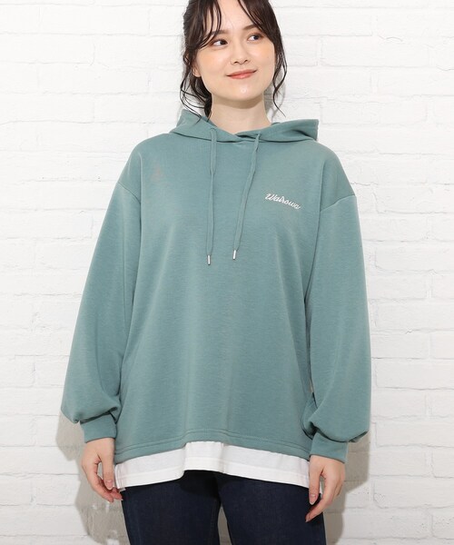 Cutie Blonde（キューティーブロンド）の「◆【S-L】裾レイヤード風フーディ（パーカー・レディース・グレー/ブラック/グリーン・01/02/03）」の4枚目の写真