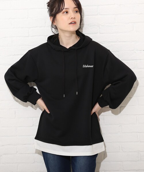 Cutie Blonde（キューティーブロンド）の「◆【S-L】裾レイヤード風フーディ（パーカー・レディース・グレー/ブラック/グリーン・01/02/03）」の21枚目の写真