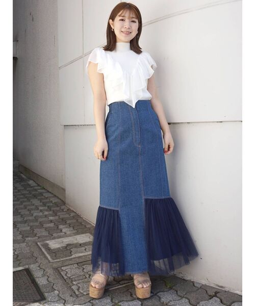 MERCURYDUO(マーキュリーデュオ)の「2WAY異素材ボリュームラッフルニット(ニット/セーター・レディース・オフホワイト/ブラック/ベビーピンク・FREE)」の8枚目の写真