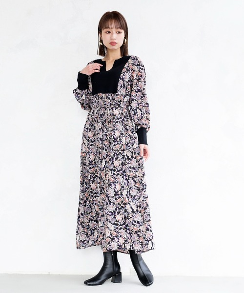 ENNEA（エンネア）の「【手洗いできる】ニット切り替えボタニカルプリントキーネックワンピース（ワンピース・レディース・オフホワイト/ブラック/ライトグリーン・38）」の21枚目の写真