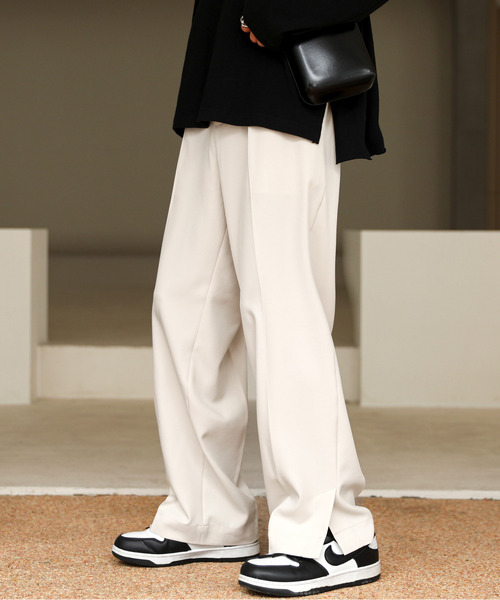 neos(ネオス)の「【neos -addictive design-】ルーズシルエット 裾スリット ストレッチ スラックス ワイドパンツ(スラックス・メンズ・オフホワイト/ブラック/グレー/ベージュ・MEDIUM/LARGE/X-LARGE)」の2枚目の写真