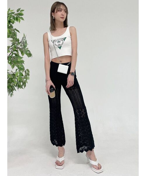 GYDA(ジェイダ)の「ソフトフレアークロシェニットパンツ(その他パンツ・レディース・ブラック/グリーン・FREE)」の3枚目の写真