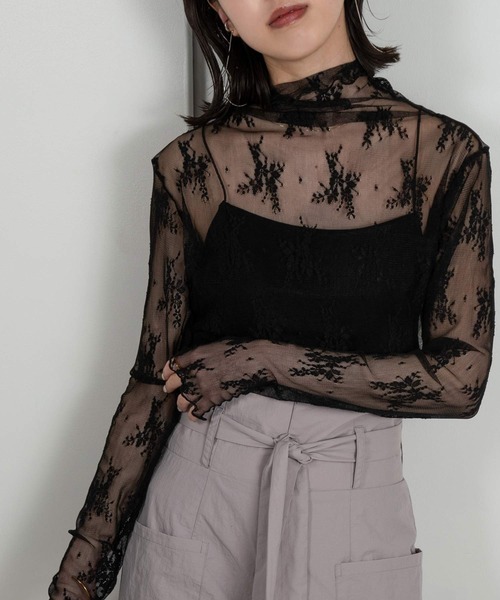 lawgy（ラウジー）の「see through lace tops（Tシャツ/カットソー・レディース・ホワイト/アイボリー/ベージュ/ブラウン/サックスブルー/ブラック・FREE）」の4枚目の写真