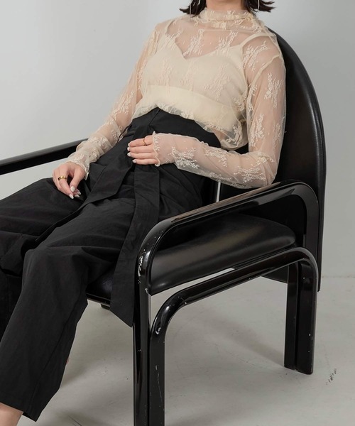 lawgy（ラウジー）の「see through lace tops（Tシャツ/カットソー・レディース・ホワイト/アイボリー/ベージュ/ブラウン/サックスブルー/ブラック・FREE）」の7枚目の写真