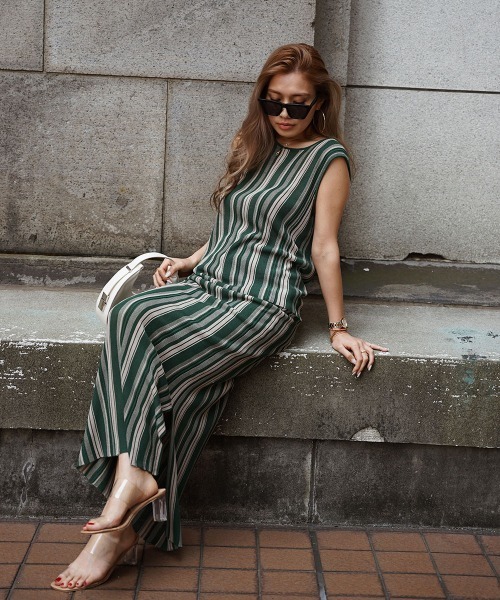 esutoreja（エストレジャ）の「2カラーストライプスカート（スカート・レディース・グリーン/アイボリー/ブラック・FREE）」の10枚目の写真