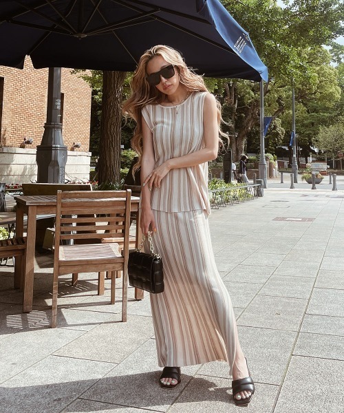 esutoreja（エストレジャ）の「2カラーストライプスカート（スカート・レディース・グリーン/アイボリー/ブラック・FREE）」の9枚目の写真