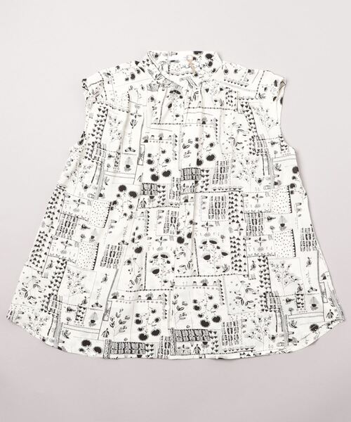 sandy（サンディー）の「【sandy】プリントフレンチスリーブギャザーブラウス（シャツ/ブラウス・レディース・ブラック/パープル/オフホワイト・FREE）」の2枚目の写真