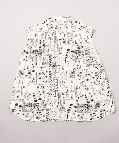 sandy（サンディー）の「【sandy】プリントフレンチスリーブギャザーブラウス（シャツ/ブラウス・レディース・ブラック/パープル/オフホワイト・FREE）」の4枚目の写真